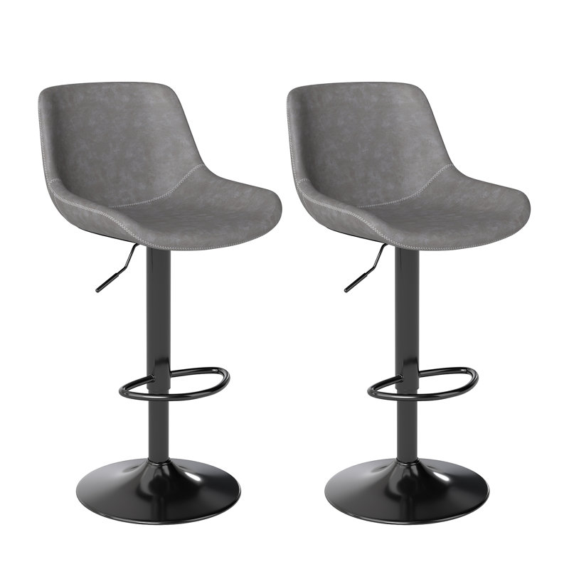 Swivel Upholstered Adjustable Height Counter Stool with Metal Frame, Grey, 2