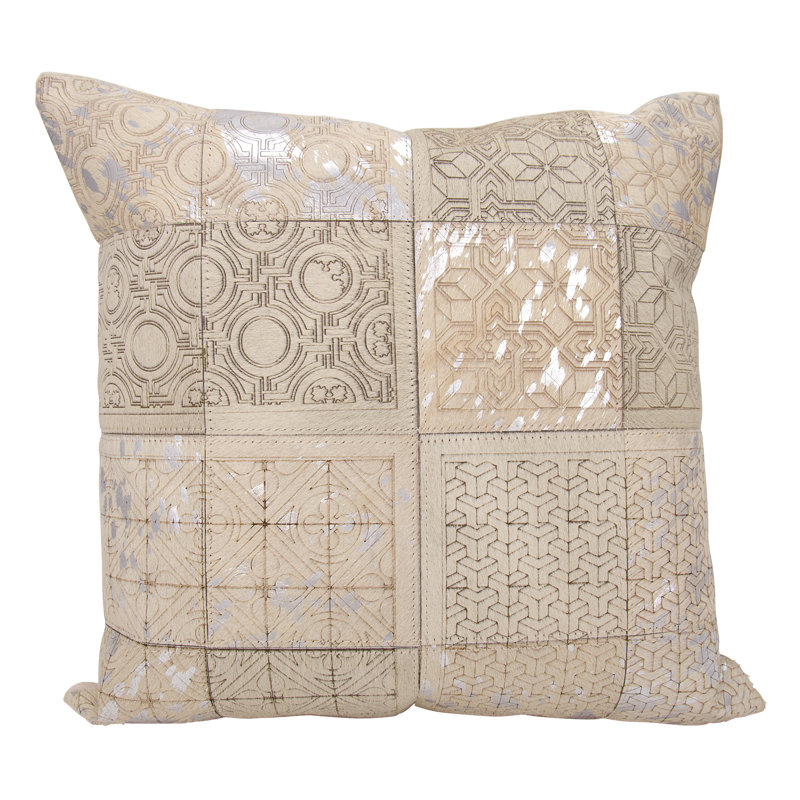 Patchwork Throw Pillow, White/Silver