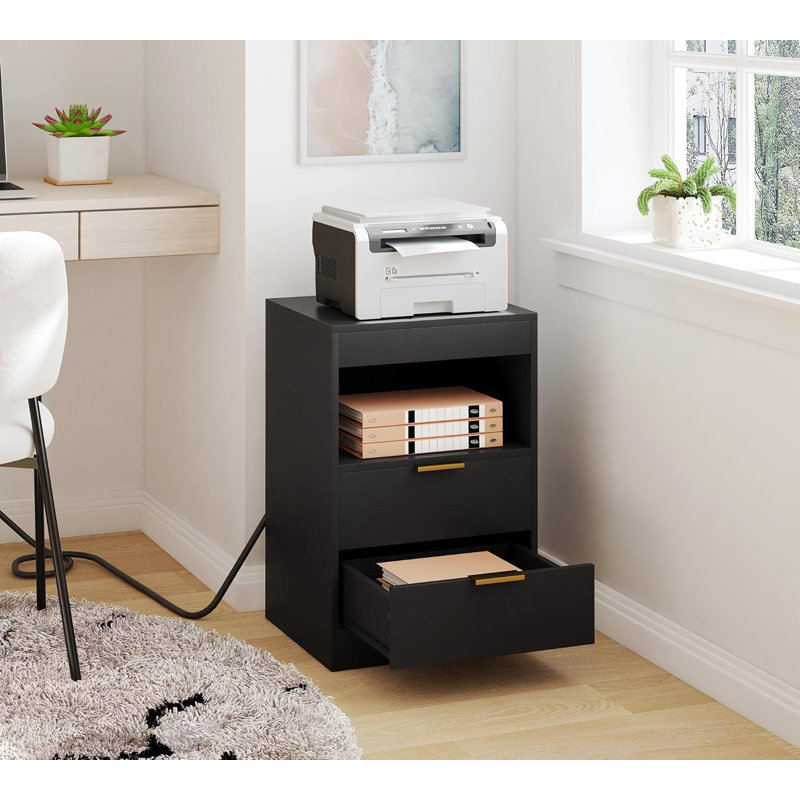 40cm W Manufactured Wood Bedside Table, Black