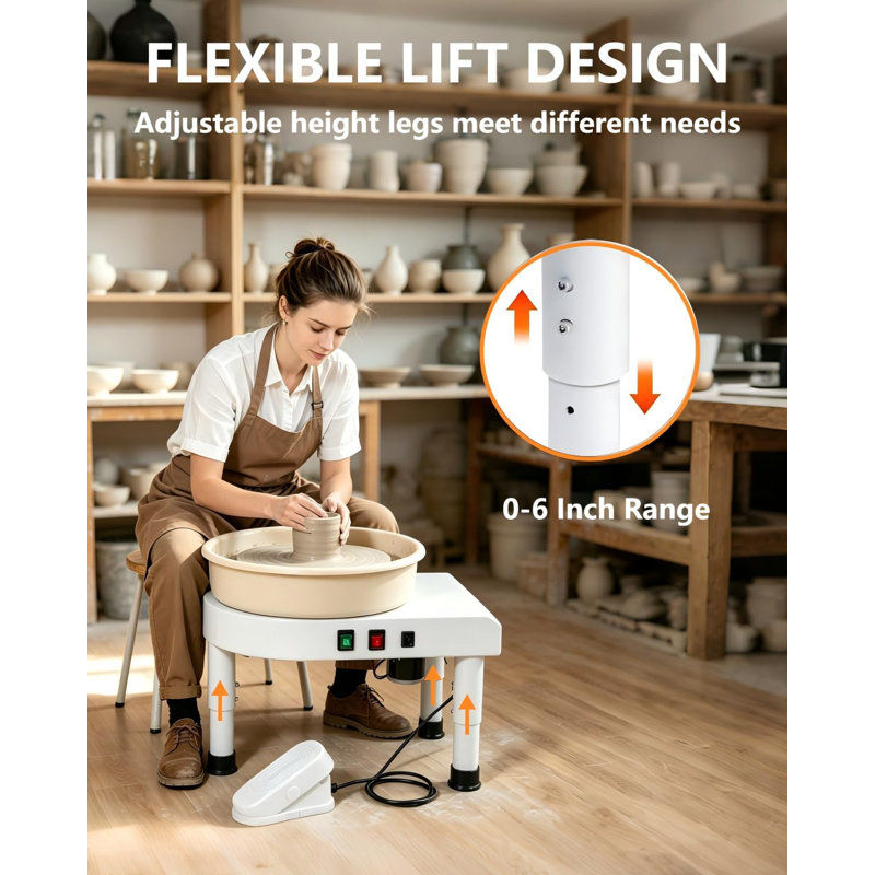 14 po / 35 cm, ensemble de poterie professionnelle de 0 à 6 po avec pédale et cuve détachable 0-6 po.