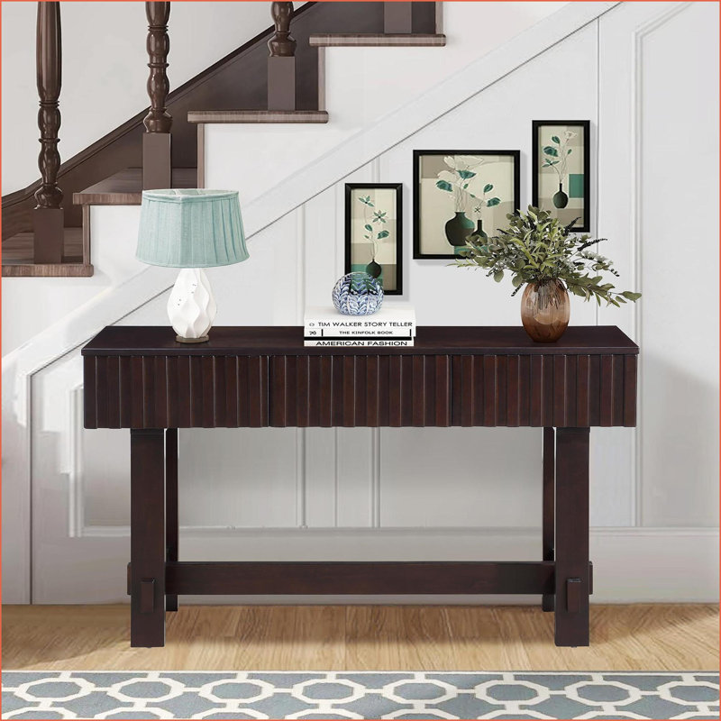 Table basse de 52 pouces de style Mid-Century avec 3 tiroirs, pieds en bois massif et assemblage facile