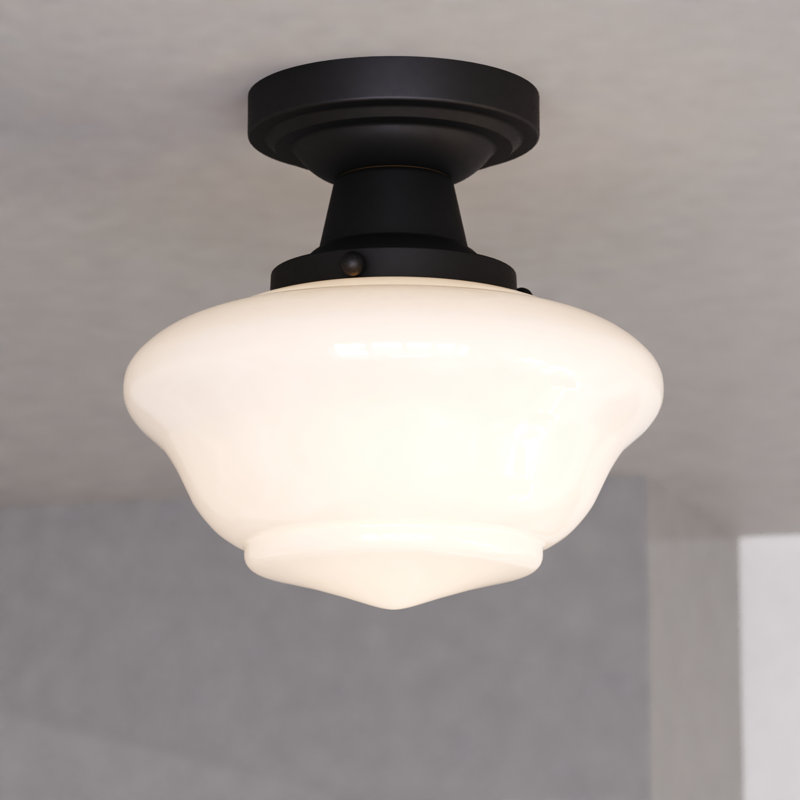Maelina Semi Flush Mount Ceiling Light White Schoolhouse Glass, Matte Black, 8.5 " H x 8.75" W x 8.75" D