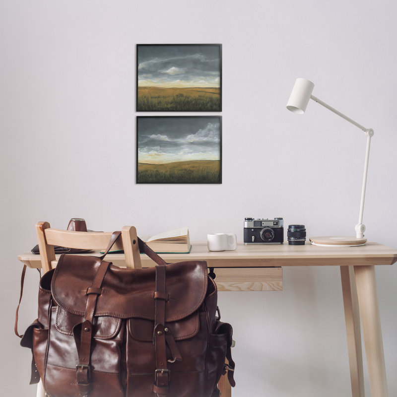 «Stormy Meadow Landscape», ensemble de 2 giclées par Michael Willett, H 11 po x l 14 po, Giclée encadrée noir minuit