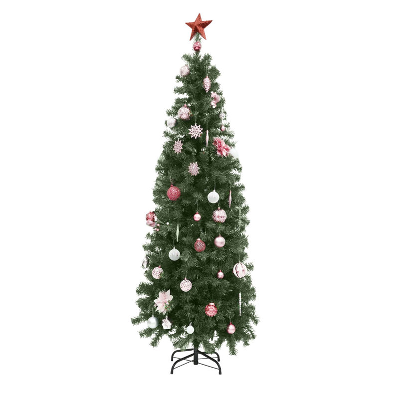 Arbre de Noël minimaliste minimaliste de 6 pi, arbre de Noël vert, arbre de Noël style crayon, arbre des Fêtes, arbre saisonnier avec lumières DEL chaudes pré-enfilées
