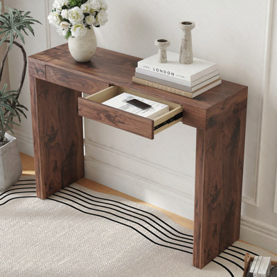 50" Walnut Bar Table - Double Drawers, Veneer Texture - Walnut