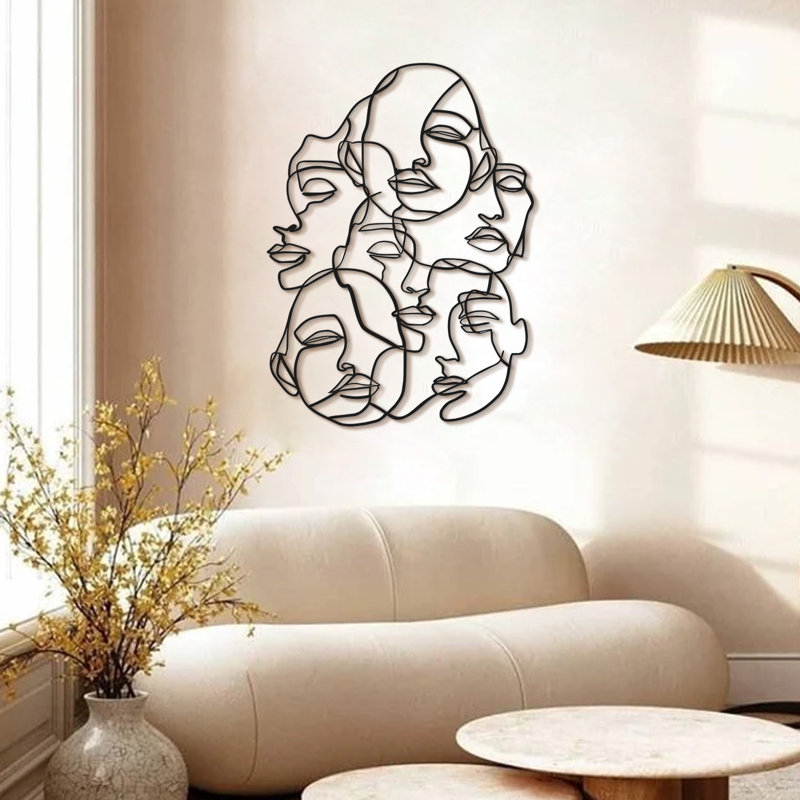 Art mural moderne abstrait visages en métal, H 31 po x l 23 po x P 1 po