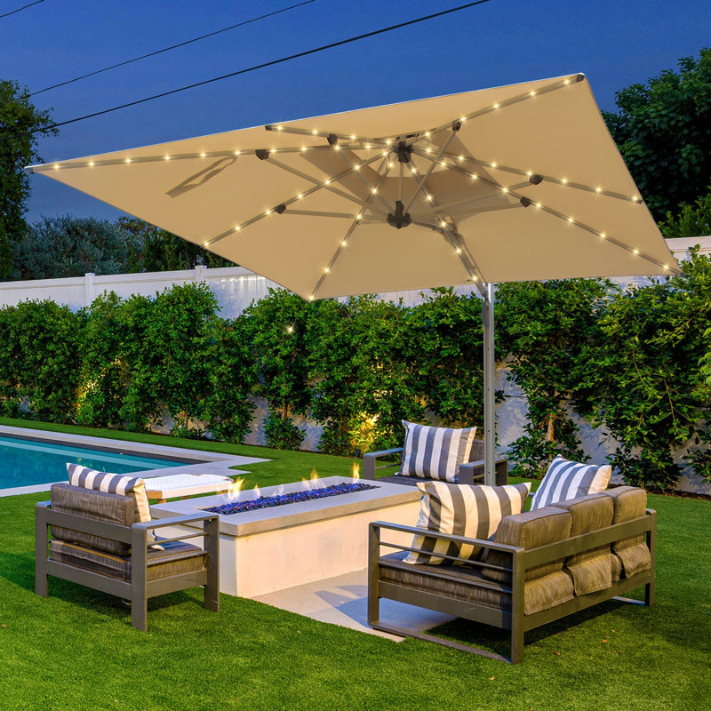 9 pi. Parasol en aluminium en porte-à-faux inclinable avec poteau central (base non incluse), Beige