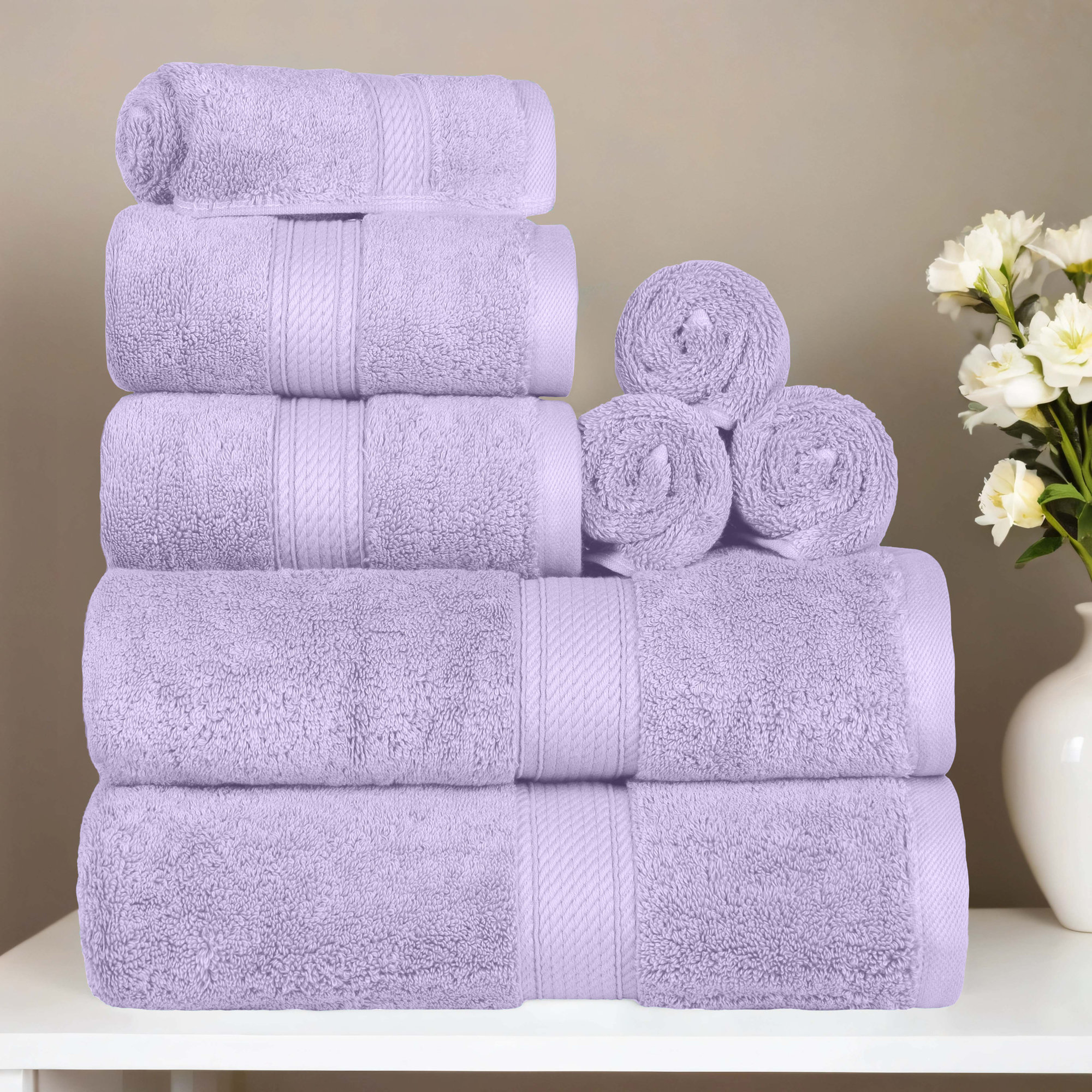 Renata 8 Piece 800 GSM Certified Egyptian Cotton Towel Set , Purple
