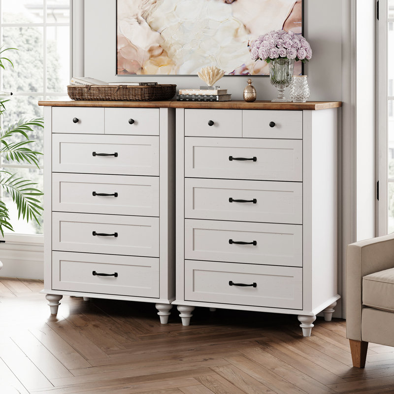 Commode double en bois manufacturé et solide à 10 tiroirs l 53,6 po Ciccarelli, Blanc