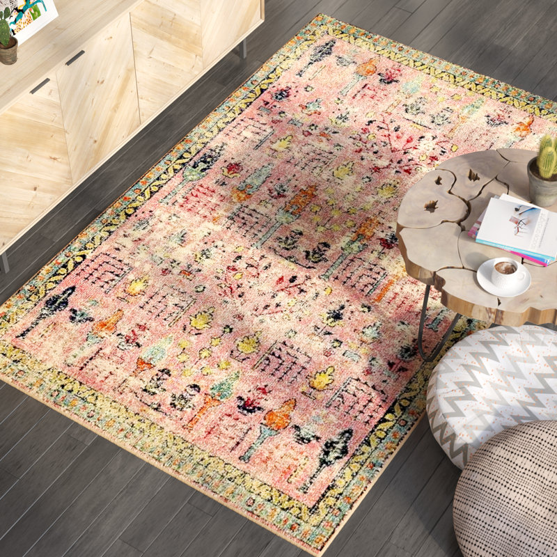 Ector Abstract Area Rug, Rectangle 5' x 8', Pink