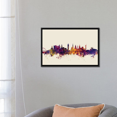 «Skyline Series», Glasgow, Écosse, Royaume-Uni sur beige, reproduction d'art sur toile tendue