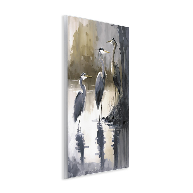 Az-183-Framed " Lake View Herons " by Ray Powers, 15" H x 10" W x 0.5" D