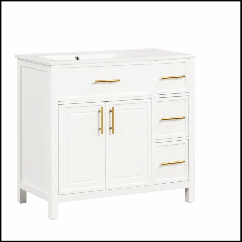 Meuble-lavabo 36 po avec comptoir de lavabo, rangement spacieux, deux portes et trois tiroirs pour salle de bain moderne