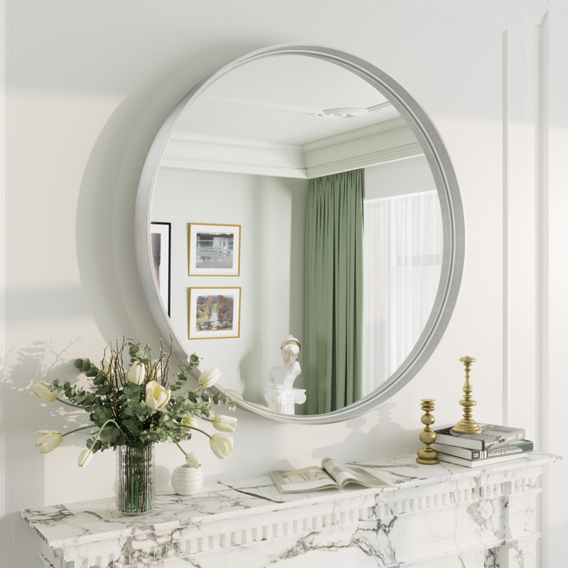Miroir mural Aevar, 36 po x 36 po, Argent brossé