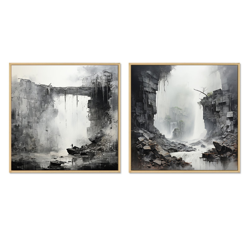 Hazlehurst - Ensemble de 2 collages carrés en cascade, Encadrement brun, H 30 po x l 61 po