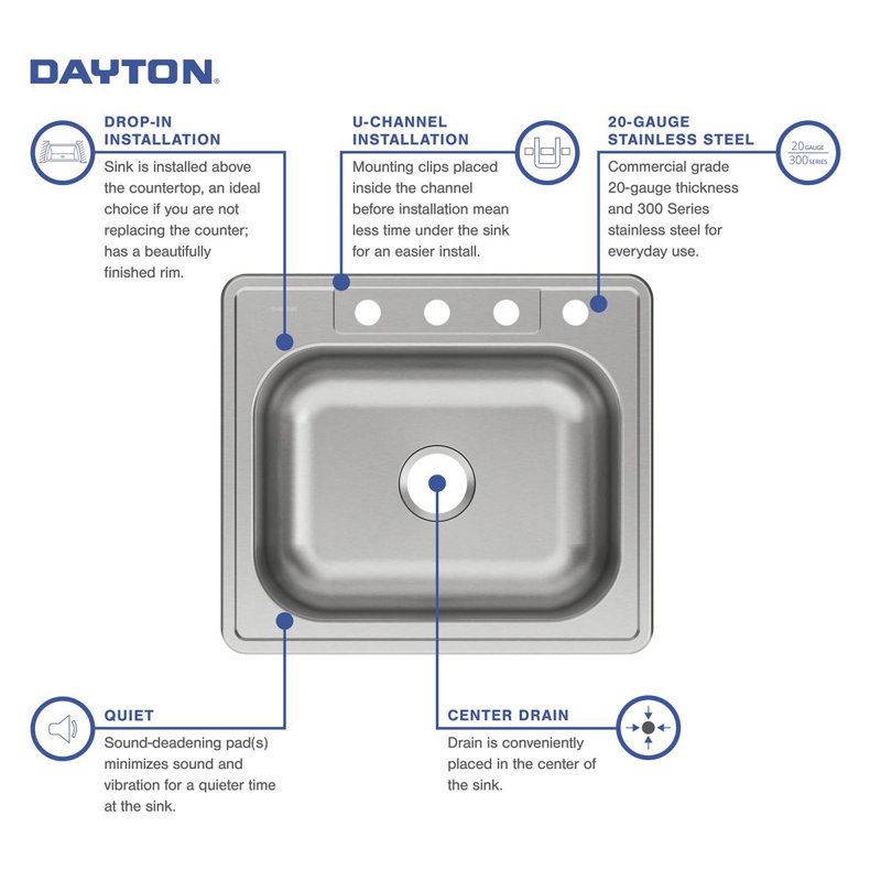 Elite Satin Stainless Steel Single Bowl Drop-In Kitchen Sink