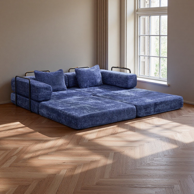 Canapé à compression, canapé-lit de plancher convertible à structure fixe, canapé modulaire sans os sans causeuse, sans assemblage requis, tissu chenille