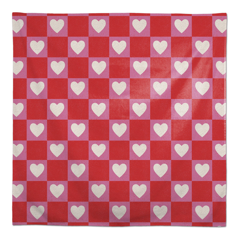 Heart Checkered Board Pattern Tablecloth, 58" L x 58"W