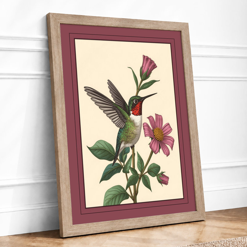 Hummingbird Among Blooms Botanical - Print, Oak, A4 - 29.7 x 21.0 cm