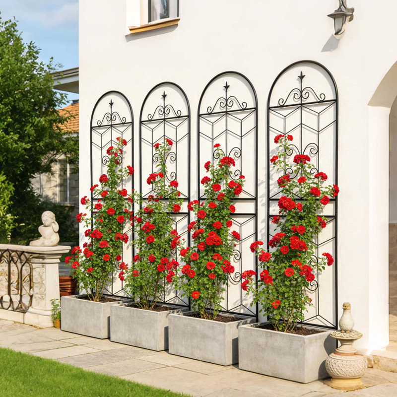 4 pièces de treillis en métal noir antirouille, 71 po x 19,7 po, support de jardin extérieur pour fleurs et plantes grimpantes