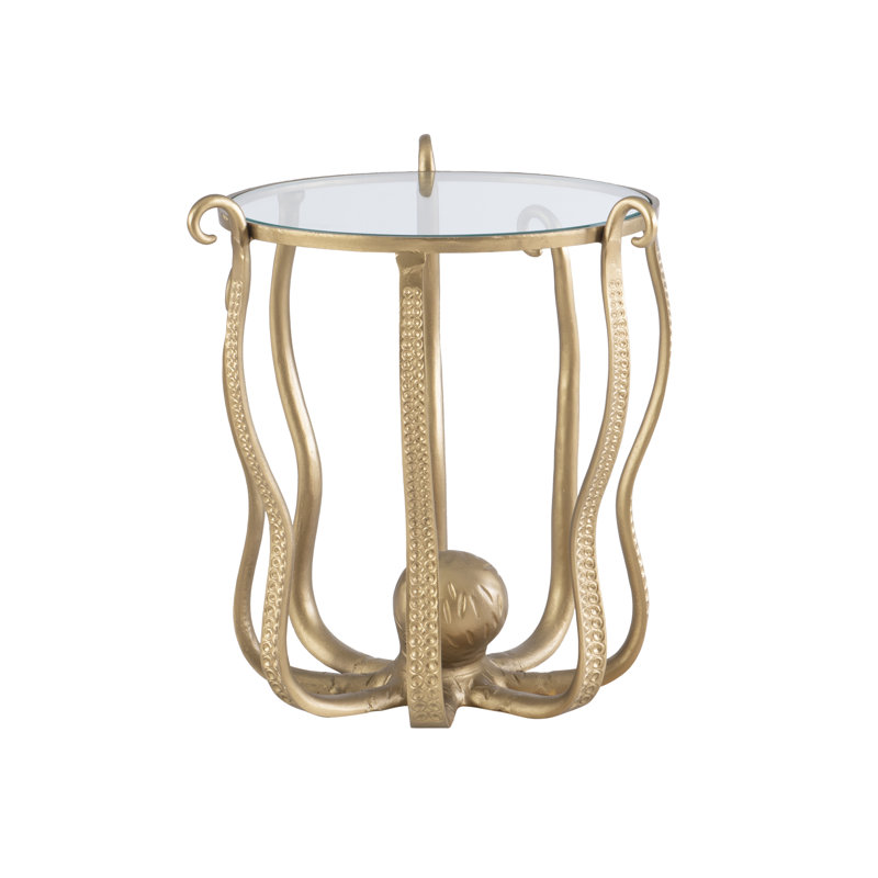 Halma Glass Top End Table, Gold/Clear, 22" H x 18" W x 18" D