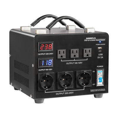 Convertisseur de tension à transformateur automatique, 5000VA, transformateur de puissance intensif, 110V à 220V et 220V à 110V, avec 3 prises américaines, 3 prises européennes, écran LCD, protection de disjoncteur