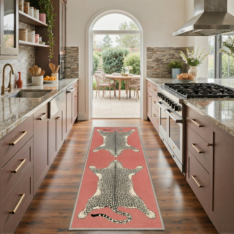 Alinda Zahara Boho Animal Print Machine Washable Red / Beige / Black Indoor Area Rug with Non-Slip Backing, Runner 2' x 6'
