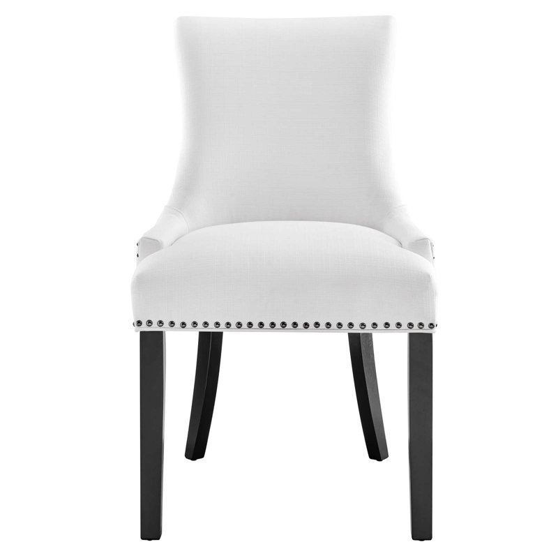 White Faux Leather Upholstered Side Chair with Wood Legs
