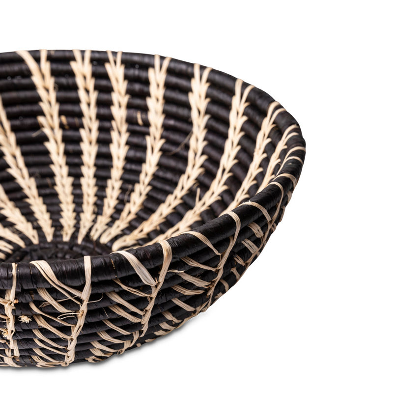 Raffia Stitched Basket, Black