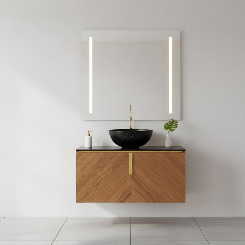 Salle de bain murale 36 "avec cuve ronde en céramique noire et 2 portes