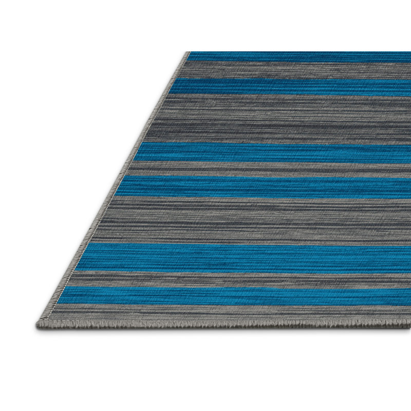 Tapis gris à rayures horizontales lavable à la machine, Rectangle 2 pi x 3 pi