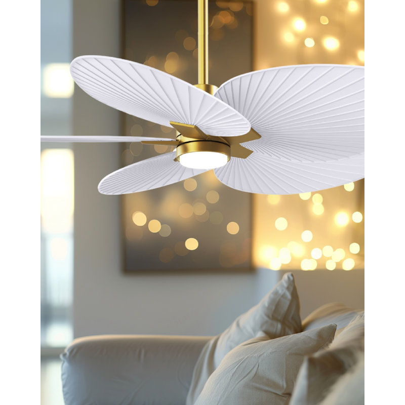 Alessandra Tropical - Five Blade Ceiling Fan - Integrated LED -Matte Black Finish -Light Blue Blades, Brushed Brass