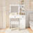 Bedroom Makeup Vanity With Adjustable Lights And Square Mirror - White Modern Desk 2 Drawers Storage Rotating Mirror, Ample Space, Intensity Settings