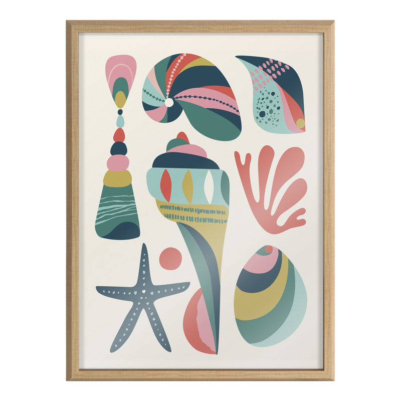 Art mural moderne encadré en verre Modern Modern Seashells par Rachel Lee