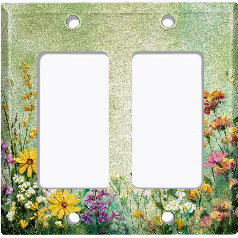 Couvercle de plaque d'interrupteur en métal; Chaise berçante GFI 2 bandes US Standard - fleurs rustiques