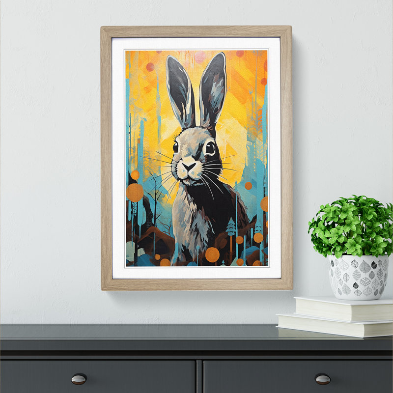 XYZ-FRM-V1223-5335 Rabbit Expressionism - Single Picture Frame Print on Wood, Oak, 46cm H x 34cm W x 2cm D