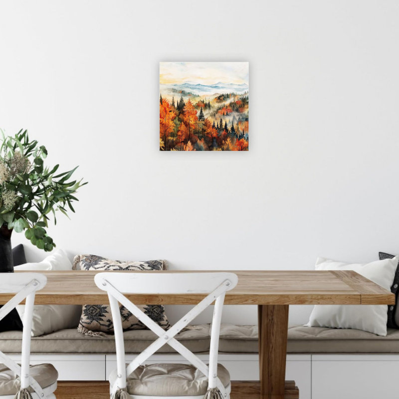 Forêt orange orange dans la brume matinale, impression sur toile de qualité supérieure, art mural moderne 24 x 24 po