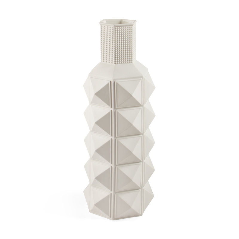 Matte White Porcelain Studded Cylinder Table Vase