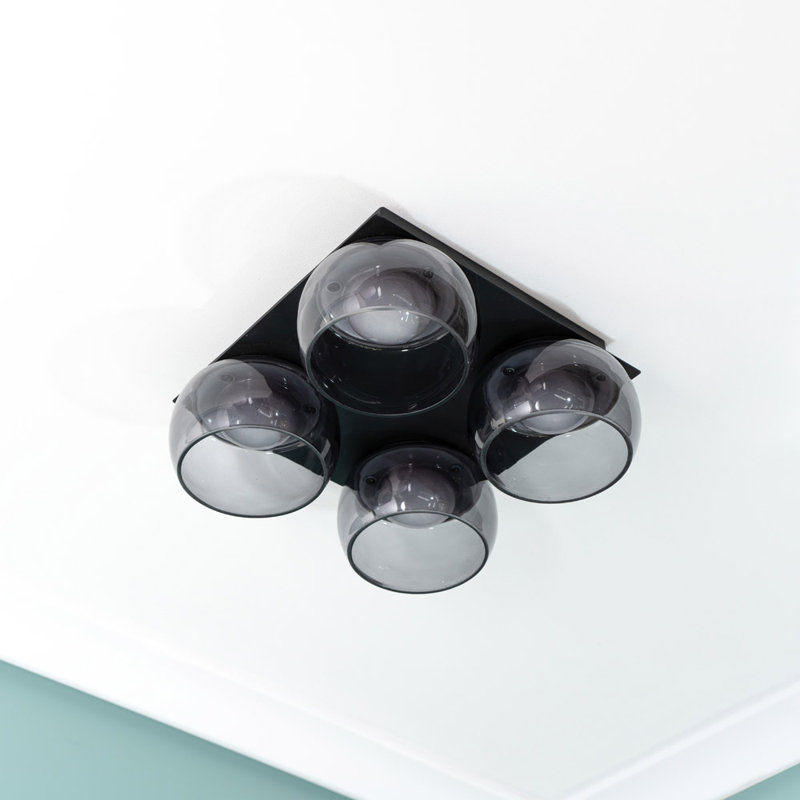 Adelyna Glass LED Flush Mount, Smoked, Matte Black