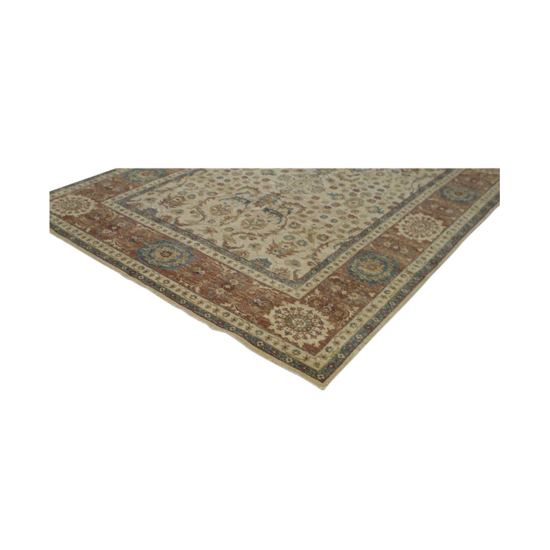 Tapis ivoire et rouille noué à la main de haute qualité