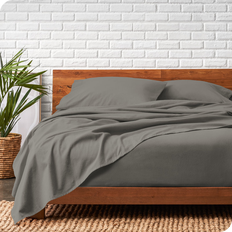 Queen Light Grey Organic Cotton Flannel Sheet Set