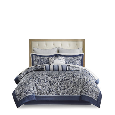 Édredon bleu marine pour grand lit 12 pièces - Draps en coton, literie à motif cachemire élégant