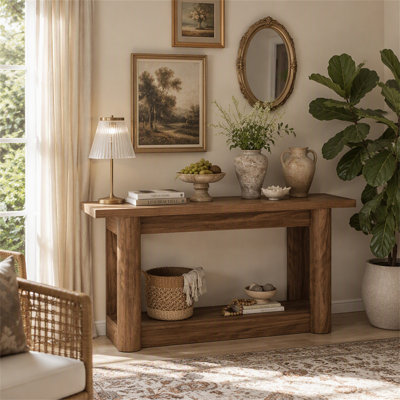 63" Console Table, 2-Tier Farmhouse Entryway Sofa Table
