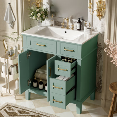 Bathroom Vanity with Ceramic Sink, Double Soft-Close Doors and Deep Drawer