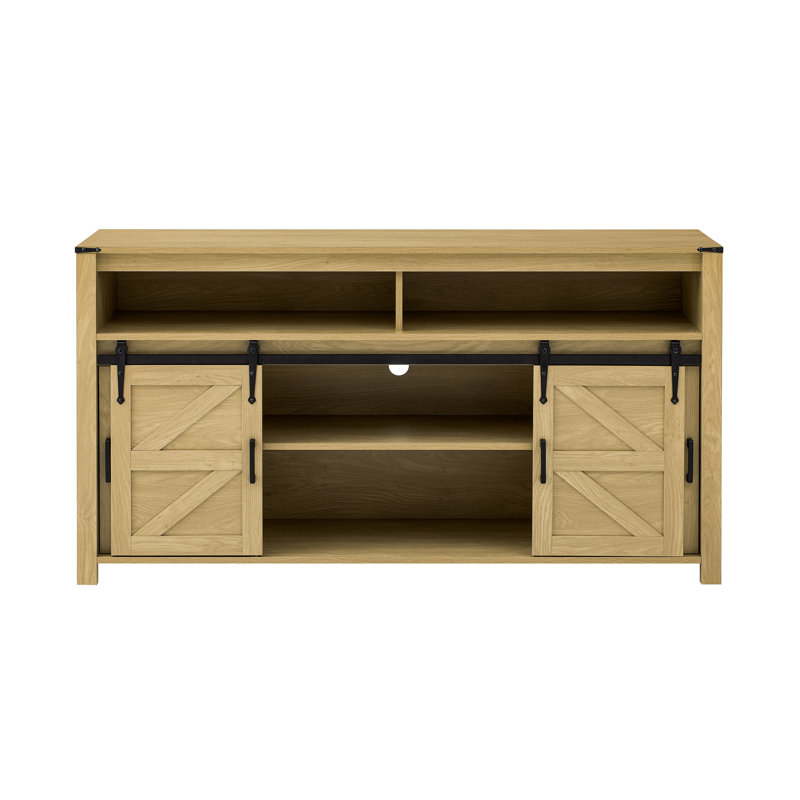 59.3''Sideboard With Sliding Barn Door And Mesh Panels, Natural