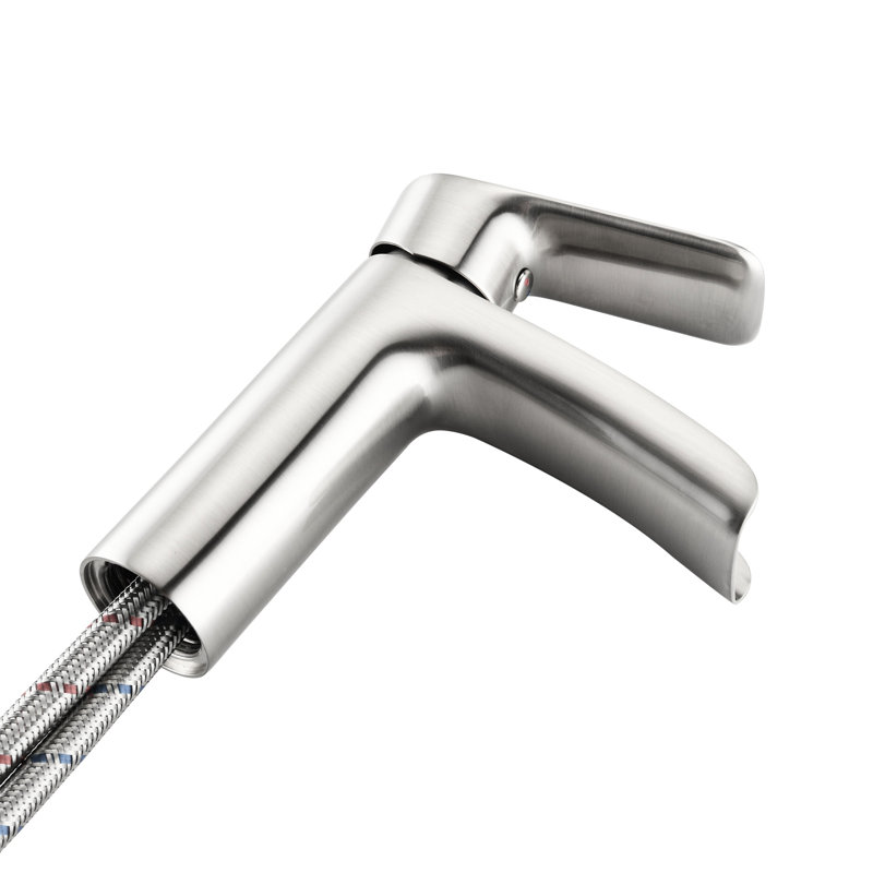Single Handle Waterfall Bathroom Sink Faucet - Brushed Nickel With Deck Plate And Overflow Pop Up Drain For Vanity Stylish Lavatory Restroom Performance