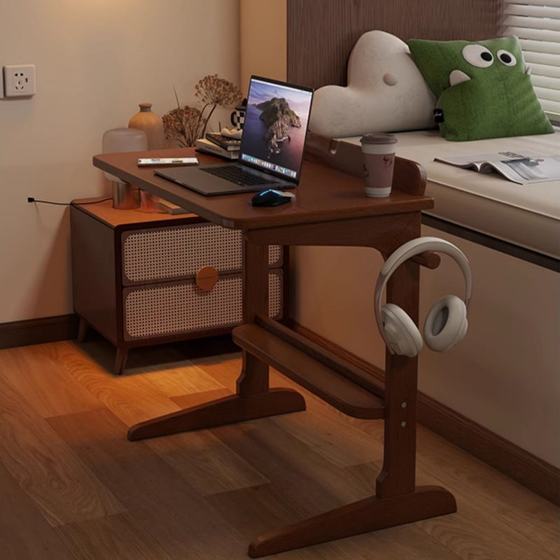 Table de bout rectangulaire en bois massif brun noisette, 23.62, Nut-brown