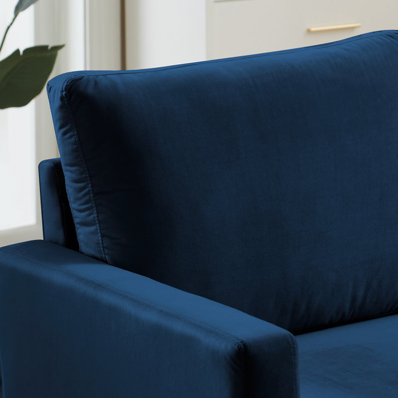 Causeuse à accoudoirs carrés en velours 62,5 po Sennur, Velours bleu