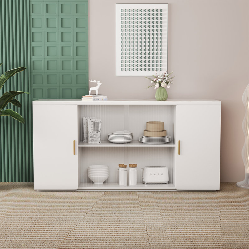 Buffet avec porte vitrée, Blanc