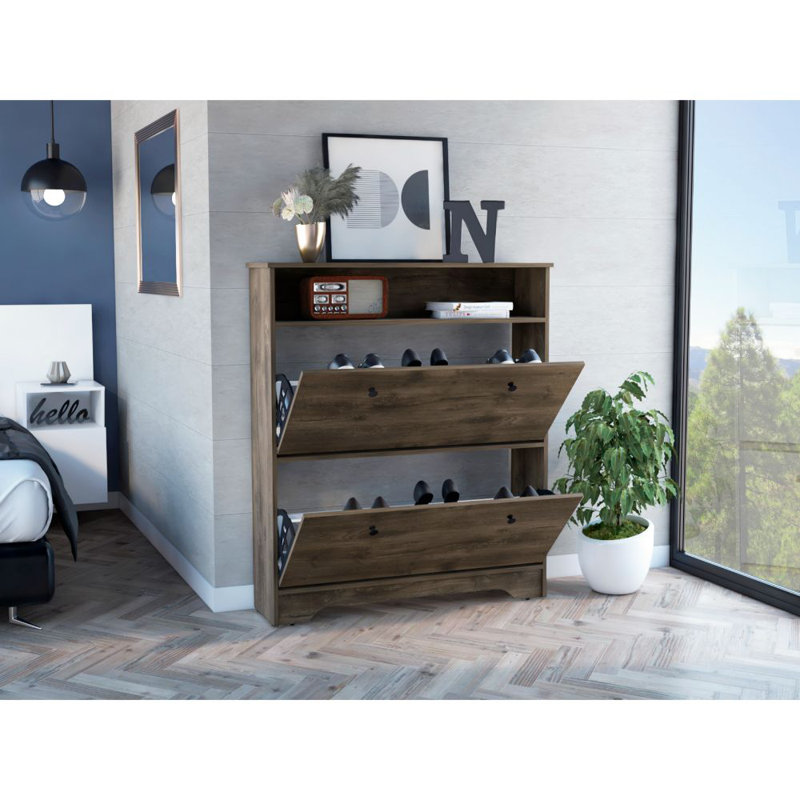 Range-chaussures Brandford, plateau supérieur, deux tablettes, Brun